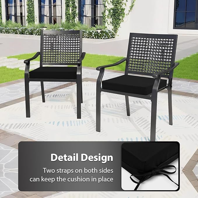 Outdoor Chair Cushions Set of 4, 18.5 x 16 Inch Patio Chair Cushions, Water Resistant, Non-Slip Ties (Black)