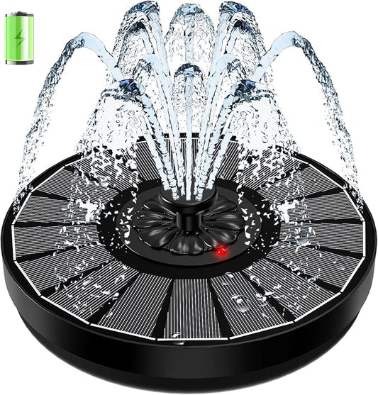 SZMP Solar Fountain Work On Cloudy Day,Solar Water Bird Bath Fountain with Faster Conversion Glass Solar Panel and Power Indicator,Built-in 2000mAh Battery,Outdoor Garden Decor(Black Panel)