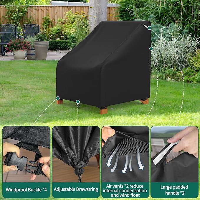 AKEfit Patio Adirondack Chair Covers 2 Pack for Outdoor Waterproof Chairs Size Up to 29Wx30Dx36H inch ,Heavy Duty Outdoor Chair Covers Waterproof for Outdoor Lawn Patio Furniture,Black