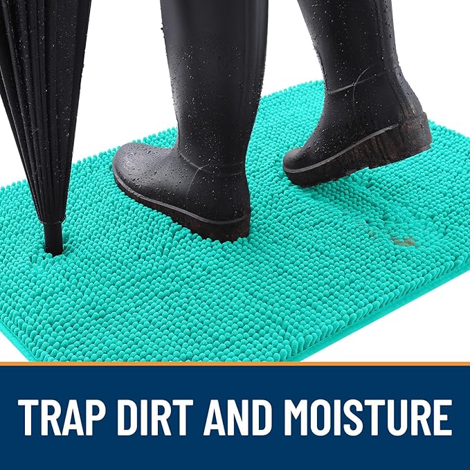 OLANLY Dog Door Mat for Muddy Paws 47x32, Absorbs Moisture and Dirt, Absorbent Non-Slip Washable Doormat, Quick Dry Chenille Mud Mat for Dogs, Entry Indoor Entryway Carpet for Inside Floor, Teal