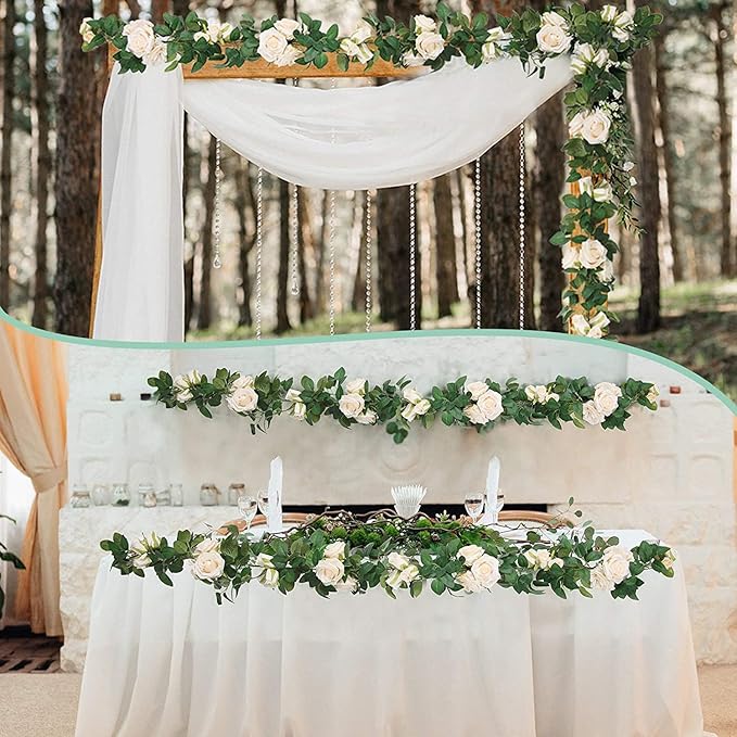 U'Artlines 5 Pack Artificial Champagne Rose Vines Floral Garlands Total 32.5 Ft Fake Vine Silk Flower Garland for Indoor Outdoor Home Wedding Arch Garden Wall Decoration