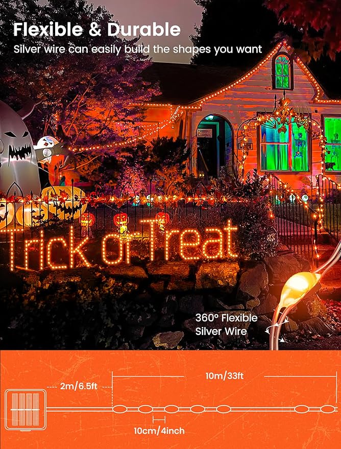 2 Pack Orange Solar Fairy Lights Outdoor,Each 33ft 100 LED Solar Powered Halloween String Lights,Waterproof Copper Wire Twinkle Light for Thanksgiving Christmas Trees Party Yard Decor