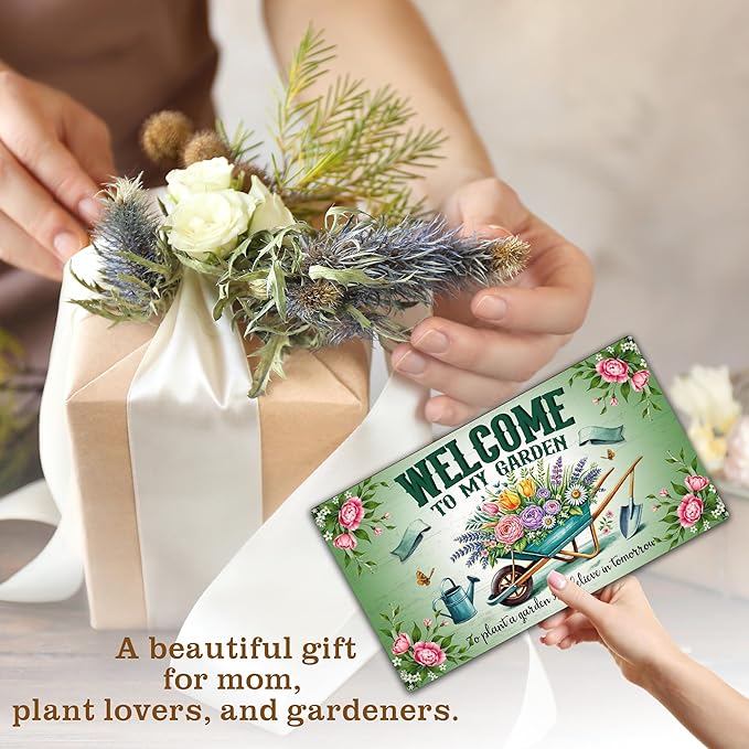Welcome To My Garden Sign - Green Wooden Hanging Spring Decor for Country Rustic Garage Home Farmhouse Wall Fence Decor Garden Gift for Mothers, Grandmas, and Plant Lovers -A01