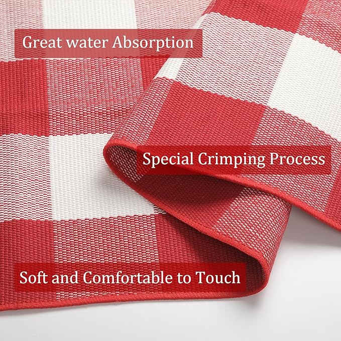 SEEKSEE Cotton Buffalo Plaid Rug 4'x6' Red and White Checked Rug Washable Doormats Indoor Outdoor Rugs for Layered Front Door Mats, Porch, Kitchen, Farmhouse, Entryway