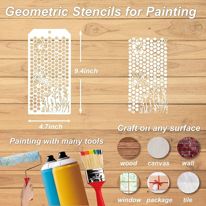 Texture Stencils for Painting, 21PCS 9.4x4.7 Plastic Stencils for Crafts Reusable, Nature Inspired Patterns with Flowers, Leaves & Geometric Designs, for Wall Trim, Furniture Edge & Home Decor