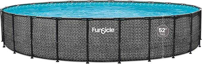 Funsicle Oasis Designer 24' x 52" Round Above Ground Swimming Pool, with 12" Sand Filter Pump, Ladder, Maintenance Kit, Cover, Ground Cloth & Repair Patch, Dark Herringbone