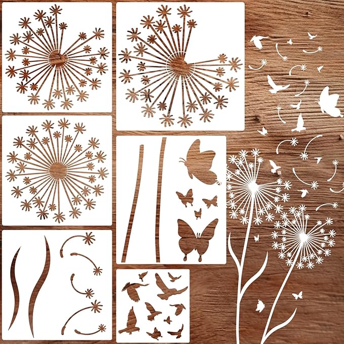 Large Flower Stencils for Painting Flower Stencils for Walls 14” Floral Stencil Dandelion Buterfly Templates for Garden Fence Wood Furniture Fabrics