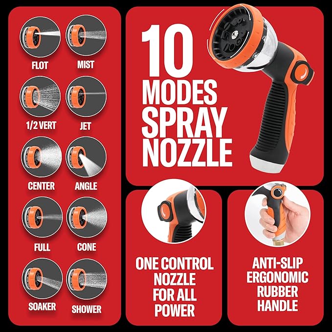 Best 150 ft Metal Garden Hose Set - No-Kink Durable 316 Stainless Steel, 10-Way Zync Spray Nozzle & Hook – Tough Flexible Heavy Duty Water Hoses, Naval Brass, Rust, Weather, LeakProof