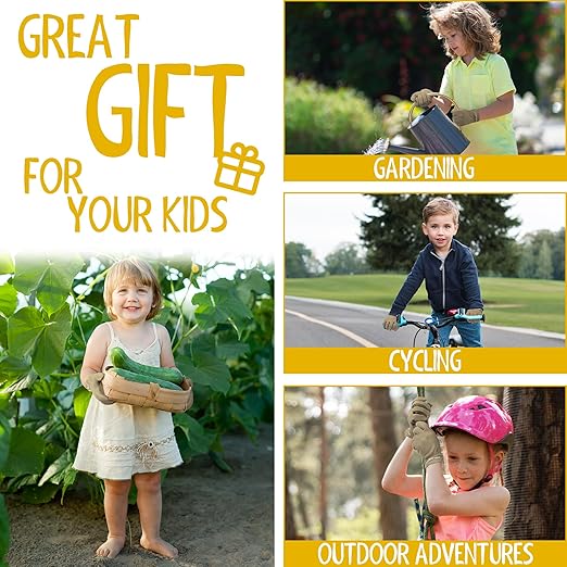 HANDLANDY Kids Genuine Leather Work Gloves for ages 3-11, Children Gardening Gloves for Boys, Girls (Medium (for age5-7), 2 pairs)