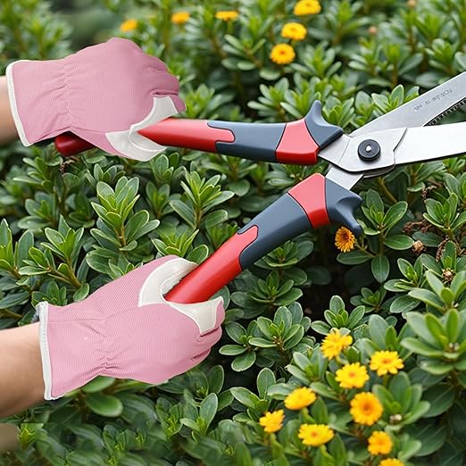 Gardening Gloves, Garden Gloves for Women and Men, Thorn Proof Working Gloves, Durable Leather Work Garden Gloves for Yard & Outdoor Work, Pink, L