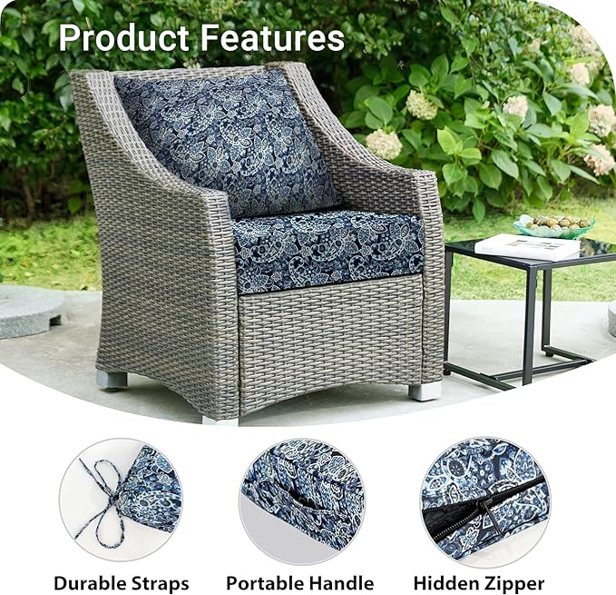 Outdoor Cushions for Patio Furniture,Outdoor Seat Cushion Set 24 x 24 x 4 Inch,Waterproof & Fade Resistant Outdoor Chair Cushions,Deep Patio Chair Cushion with Removable Cover,Green Paisley
