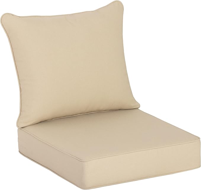 COZYVIDA Outdoor Deep Seat Cushion Set of 2, 22"x24" Seat & 23"x19" Back, C0 Water-Resistant Breathable Fabric, UV-Resistant 1000+ Hrs, 30D Foam with Recycled Fiber Fill,Beige