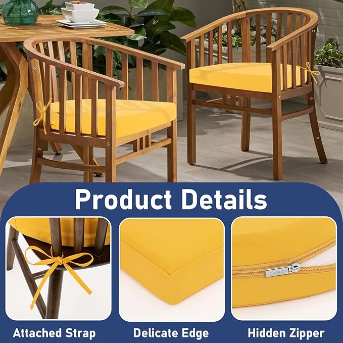 Topotdor Outdoor Chair Cushions Set of 4, 17"x16"x2" Waterproof Patio Chair Cushions for Outdoor Furniture, Round Corner Outdoor Seat Cushions Color Fastness Chair Pads with Ties, Yellow