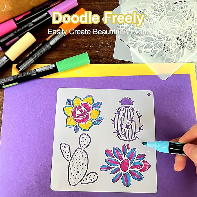 25 PCS Cactus Stencils for Painting, Stencils for Crafts Reusable 6 x 6 Inch Succulent Templates for Wood Signs Journals Planters Canvas and Desert Decor