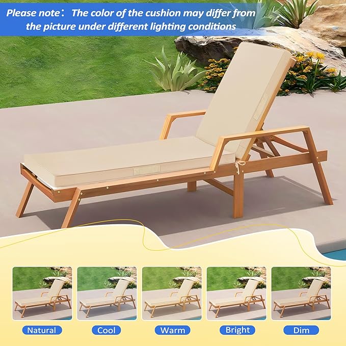 Basic Beyond Chaise Lounge Cushions Outdoor, 3-Layer Waterproof Outdoor Furniture Cushions with Removable Cover and 4 Ties, 72"x21"x3" Patio Lounge Chair Cushions for Outdoor Furniture, Beige