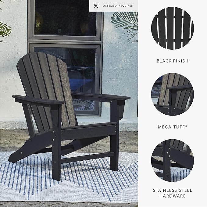 Signature Design by Ashley Sundown Treasure Cottage Weather Resistant Outdoor Adirondack Chair with Slatted Design, HDPE, 31" W x 33" D x 38.13" H, Black