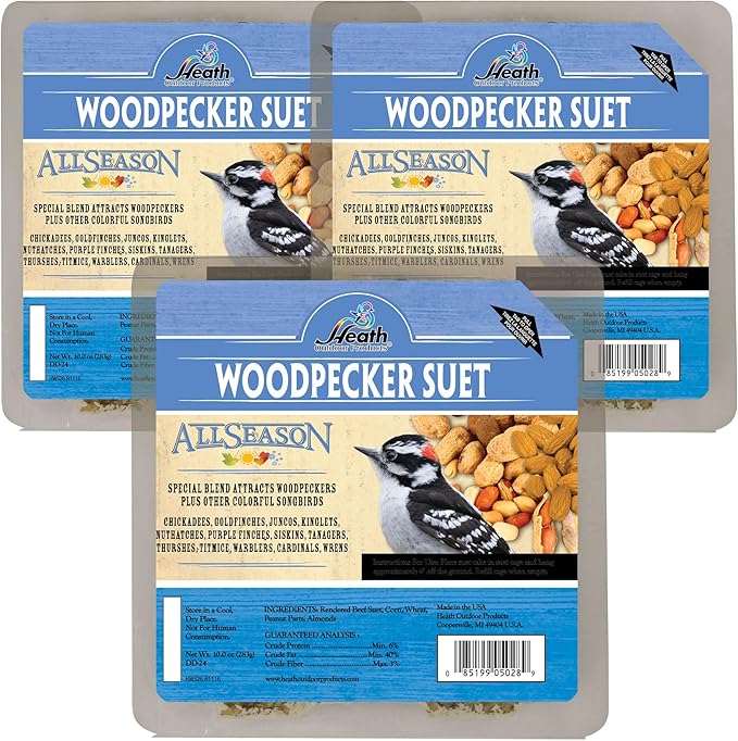 Heath Woodpecker Blend Suet Cakes Sample Pack, Contains 3 Suet Cakes, Try It, Your Birds Will Love it, for Woodpeckers, Cardinals, Siskins, Sparrows, Finchs & Many More Wild Bird Species