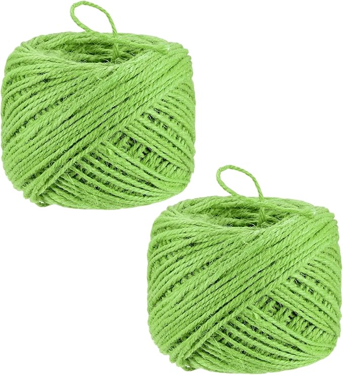 2-Pack Natural Jute Twine String, 3mm x 328ft/100m Long Garden Twine Balls for Crafts/Gift Wrapping/Gardening Plants, Durable Plant Ties Thick Rope [Light Green]