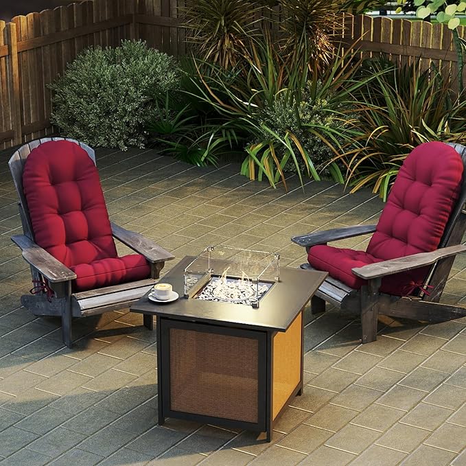 Outdoor Adirondack Chair Cushions Set of 2, 44x19x4 Inch Rocking Chair Cushion, High Back Patio Soft Seat Pad with Ties, Indoor Outside Use, Fade-Resistant & Waterproof, Burgundy