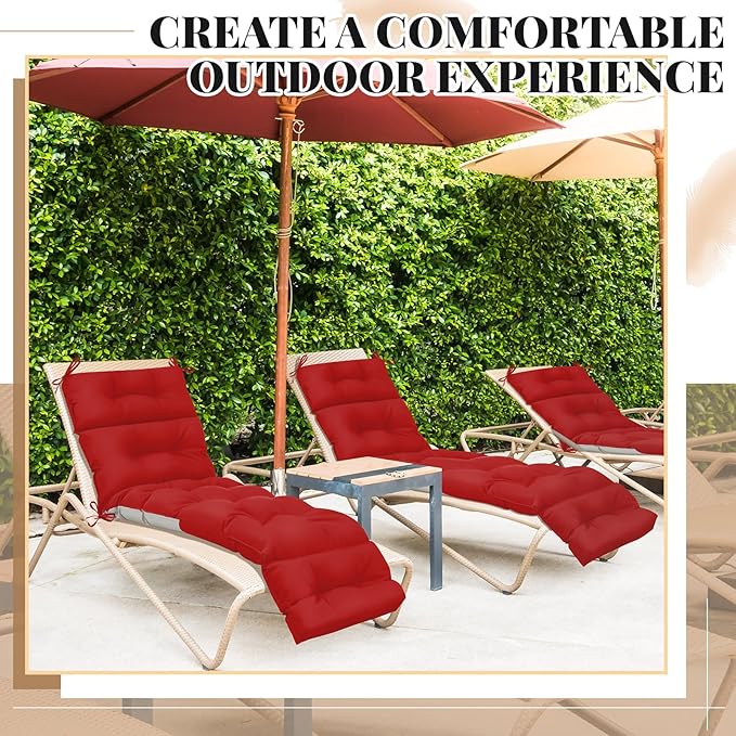 Kigley 2 Pcs Chaise Lounge Cushions 75 x 22 x 5 Inches Soft Lounge Chair Cushion Spring/Summer Seasonal Replacement for Outdoor Indoor Home Office (Red)