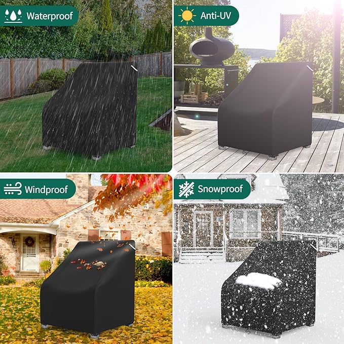 AKEfit Patio Chair Covers for Outdoor Furniture Waterproof 2 Pack,Heavy Duty Outdoor Chair Covers Waterproof for Lawn Lounge Seat, Wicker, Adirondack&Rocking Chairs,Black-32Wx37Dx36H inches
