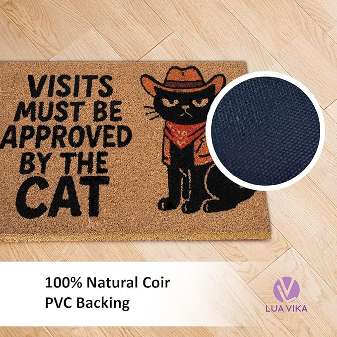 Coir Doormat Outdoor Entrance - Approved by The cat - 17"x30" - Funny Door mats Outside - Welcome mat Funny - Indoor/Outdoor Doormat