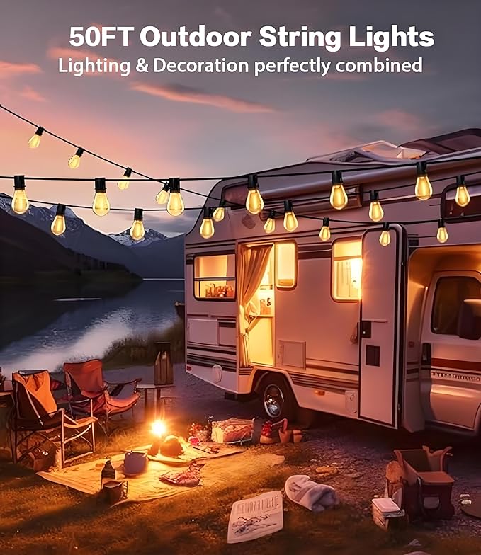 Tenmiro 50FT LED Outdoor String Lights with Remote,16+ 1 Shatterproof Bulbs Waterproof and Dimmable Patio Lights for Porch, Garden, Backyard, Deck, Balcony, 2700K, Hanging Lighting