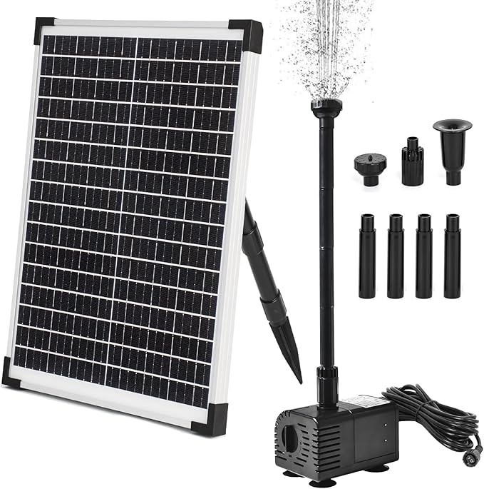 ECO-WORTHY Solar Water Fountain Pump Kit 449 GPH Flow 25W Adjustable Dry-Run Protection Solar Pond Pump Monocrystalline Solar Panel Powered Water Pump for Ponds, Garden, Waterfall, Pool, Birdbath
