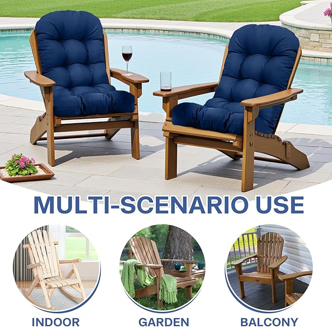 Outdoor Adirondack Chair Cushions Set of 2 Orange Waterproof High Back Patio Chair Cushion with Ties Indoor Outdoor Lounge Cushions Replacement,47.24 * 19.69 * 4"
