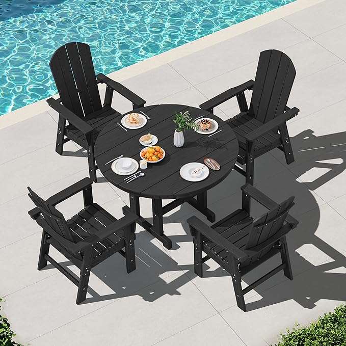 SERWALL Outdoor Adirondack Dining Chair Set of 2, All Weather HDPE Patio Chairs, Black