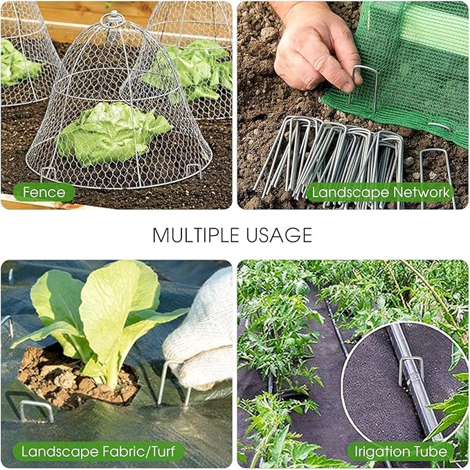 6 Inch Galvanized Garden Landscape Staples Stakes, 25 50 100 PCS Anti-Rust Garden Staples Tent Ground Stakes U-Shaped Landscape Pins for Secure Lawn Fabric, Decoration (100, 6 Inch)