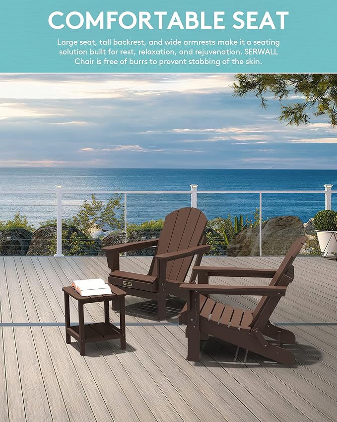 SERWALL Adirondack Chair Set of 8 for Patio Garden (Folding Coffee)