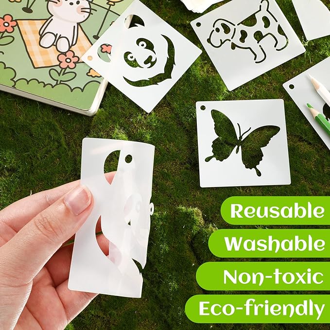 Augshy 56 Pieces Animal Stencils for Painting, 3 Inch Reusable Cute Animal Stencils for Drawing on Wood Rocks Canvas Fabric DIY Craft Card Glass Pottery