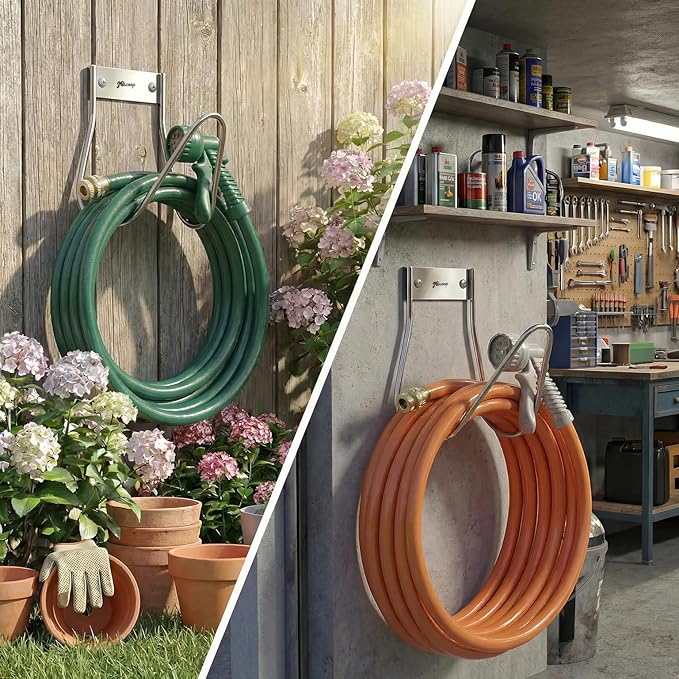JBscoop Garden Hose Holder Stainless Steel Small Wall Mount Garden Hose Hook, Ideal for Water, Air, Hydraulic Hose, Ropes, Extension Cords Heavy Duty & Rust Proof Set of 2