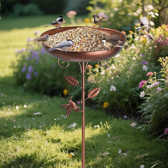 30 Inch Bird Bath for Outdoors, Vintage Freestanding Birdbath and Bird Feeder, Metal Feeder Bowl with 5-Pronged Base for Outdoor Garden Patio Yard Lawn Decor