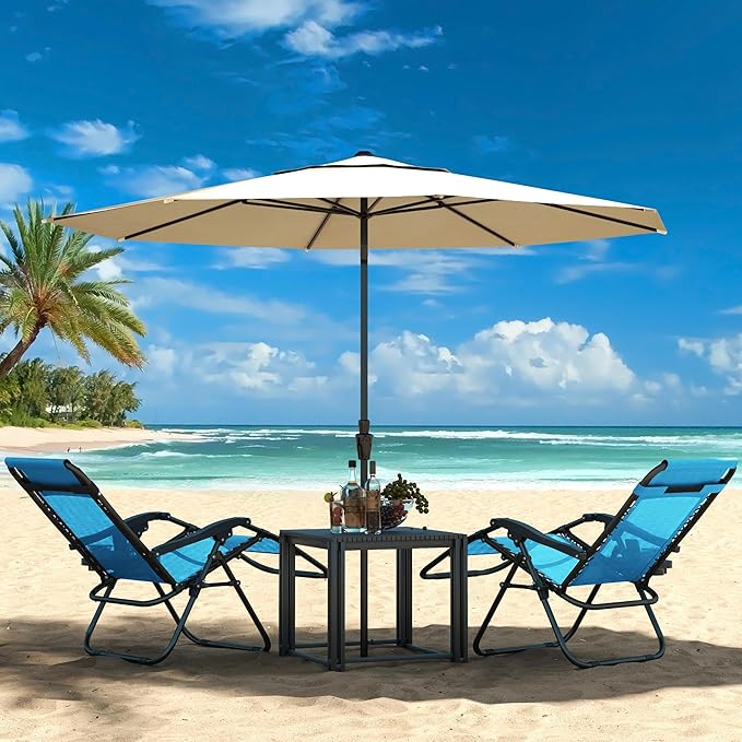 Yaheetech Zero Gravity Recliners Outdoor Adjustable Folding Reclining Lounge Chairs w/Pillows, Cup Holder Trays and Carry Strap for Patio Backyard Beach Light Blue Set of 2