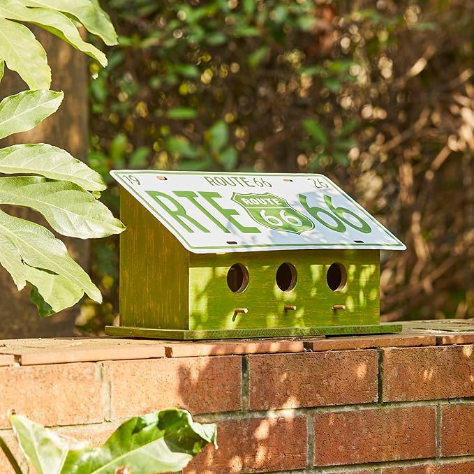 Glitzhome 14" L Oversized Hanging Birdhouse Green Distressed Wooden Licence Plate Bird House for Outdoor