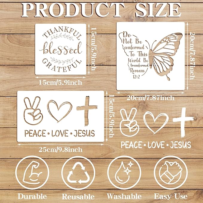 21 Pcs Christian Stencils for Painting Reusable Bible Cross Faith Stencils Crafts for DIY Drawing, Walls, Wood Signs, Window, Fabric Home Decorations