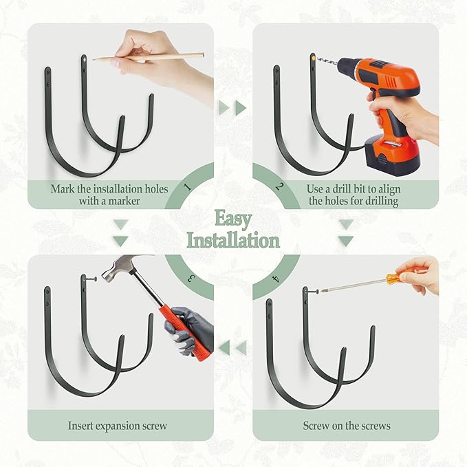 Garden Hose Holder Outside: 2 Pack Wall Mount Water Hose Hanger Organizer Outdoor - Heavy Duty Rustproof Hanging Hose Rack Hook for 150FT Storage