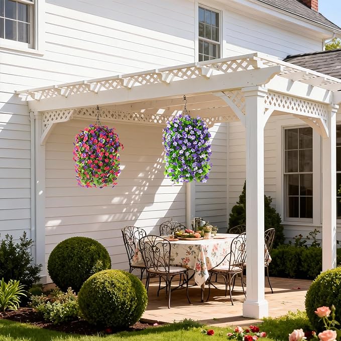 2 Pack Artificial Hanging Flowers, Fake Flowers Hanging Plant Violet Flower, Artificial Faux Silk Spring Flower for Wall Front Door Yard Garden Wedding Outdoor Decoration(Dark Orchid)