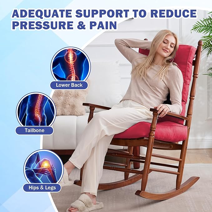 Rocking Chair Cushion, Waterproof and Fade-Resistant Patio Chair Cushions, Tufted Chair Pads for Rocker Furniture, 18x18 Inch, Indoor/Outdoor Seat Cushions with Ties, Burgundy
