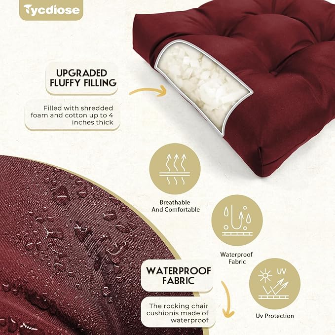 All Weather Waterproof Wicker Chair Cushions of 3 Pieces, Outdoor Wicker Chair Cushion for Patio Furniture Loveseat Settee Bench, 1 Loveseat and 2 U-Shaped Thickened Cushions, Red
