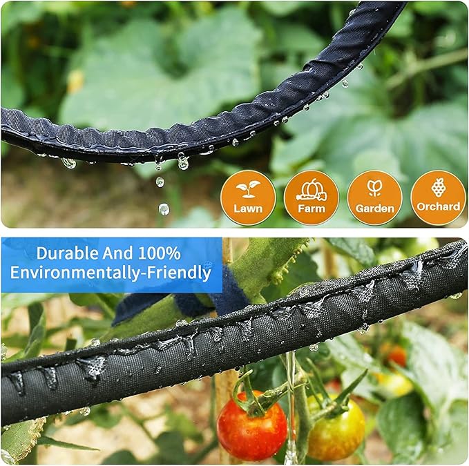 Flat Soaker Hose 15 FT for Garden Beds, 15Ft 1/2" Linkable Consistent Drip Irrigation Hose Save 80% Water, Leakproof Heavy Duty Double Layer Sprinkler Hose