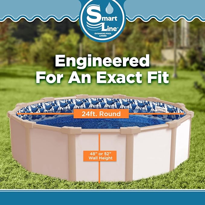 Smartline 24 ft Round Swimming Pool Liner | Waterfall | Overlap Style | 48-52 Inch Wall Height | 25 Gauge Heavy Duty Virgin Vinyl | Designed for Steel Sided Above Ground Pools