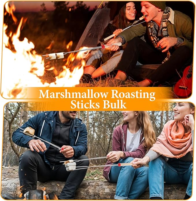 32 Inch Marshmallow Roasting Sticks Bulk, 24PCS Long Extendable Forks Smores Skewers for Smores Hot Dog Fire Pit Camping Cooking Skewers Accessories Campfire Marshmellow