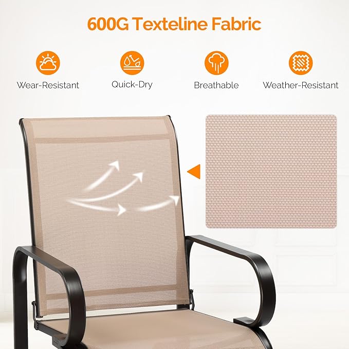 VINGLI Outdoor Rocking Glider, Patio Glider with Higher Backrest, Weather-Resistant & No Noise Rocking System, 330LBS Load Capacity, Brown