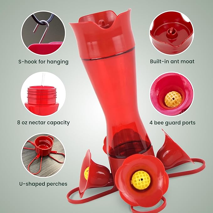 Perky-Pet Red Hummingbird Feeder - Pinch Waist Design for Easy Feeding - Humming bird Feeder for Outdoors - 403CP - 8 oz Capacity