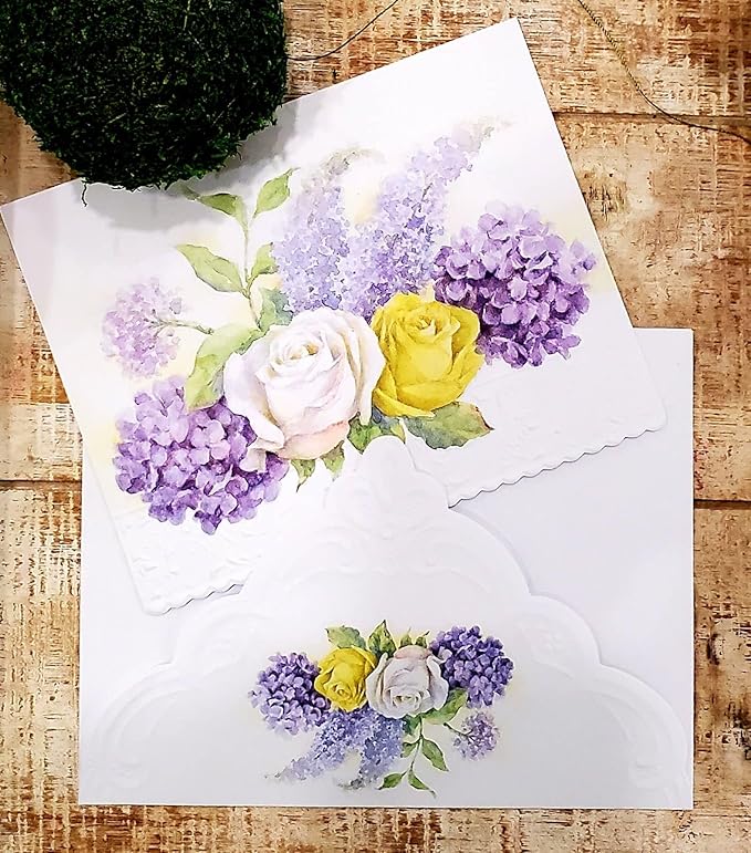 Poster Foundry Set of 3 - Roses and Hydrangeas Boxed Note Cards by Carol Wilson. 10 embossed 4x5 Die-Cut Notecards and Matching Envelopes in Decorative Gift Box with Magnetic Flap. NCP2417