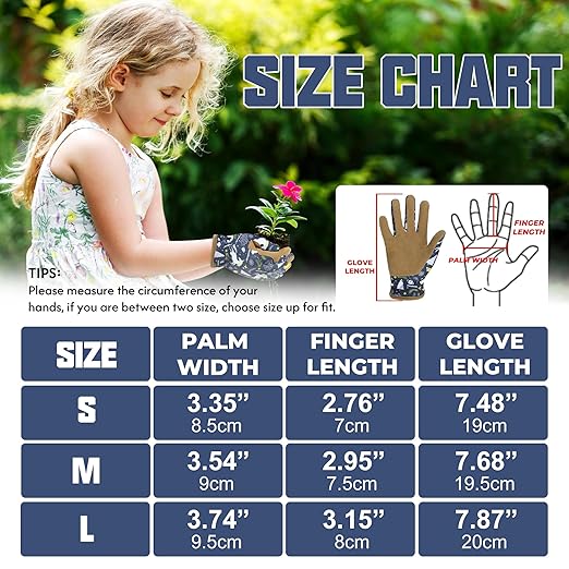 HANDLANDY Kids Genuine Leather Gardening Gloves for ages 3-11, Children Toddler Work Outdoor Playing Gloves for Boys Girls Gift (Large (for age 8-11), Blue)