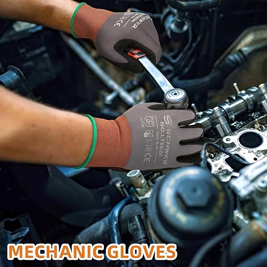 Schwer 6 Pairs Safety Work Gloves Sandy Nitrile Coated LT5626, Max Abrasion Resistant Heavy Duty Working Gloves with Grip for Men Women, Touch-Screen, for General Use, Mechanic, Construction, M